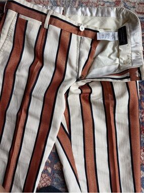 Cream, Rust & Black Striped Chinos